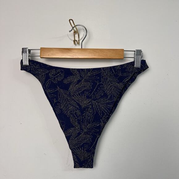 Skatie Rachel Swim Bottom Size Large Navy And Gold Swimsuit High Cut Cheeky - Picture 1 of 6